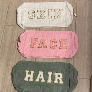 Trio of Ribbed Cosmetic Bags